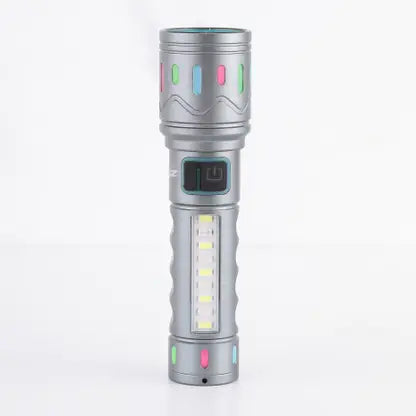 S36C (ZOOMABLE METAL LED TORCH)5 Modes Flashlight, Super Bright 80W LED Light Torch (Silver,Black,14 cm, Rechargeable)
