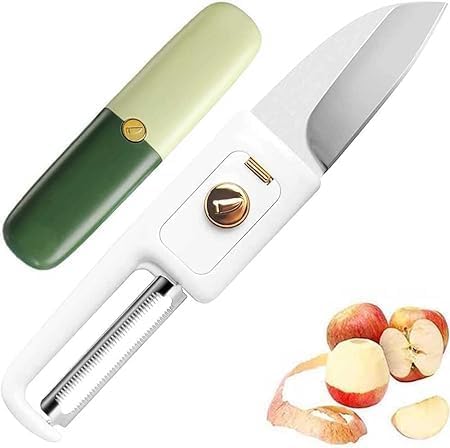 2-in-1 Kitchen Knife & Peeler - Portable Stainless Steel Knife with Case, Perfect for Fruits and Travel. Multipurpose Kitchen Tool, Compact Design for Home and On-The-Go Use (Pack of 1)