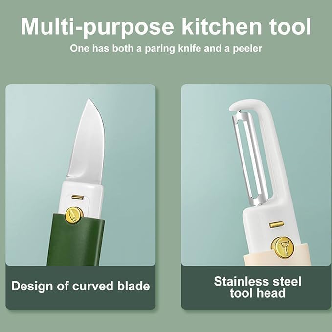 2-in-1 Kitchen Knife & Peeler - Portable Stainless Steel Knife with Case, Perfect for Fruits and Travel. Multipurpose Kitchen Tool, Compact Design for Home and On-The-Go Use (Pack of 1)