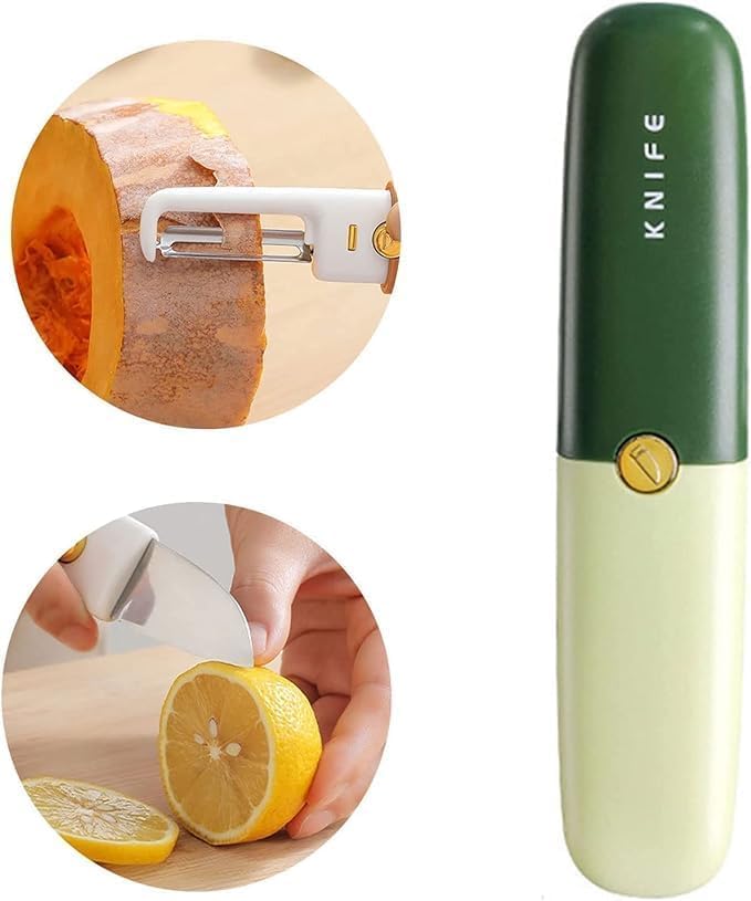 2-in-1 Kitchen Knife & Peeler - Portable Stainless Steel Knife with Case, Perfect for Fruits and Travel. Multipurpose Kitchen Tool, Compact Design for Home and On-The-Go Use (Pack of 1)