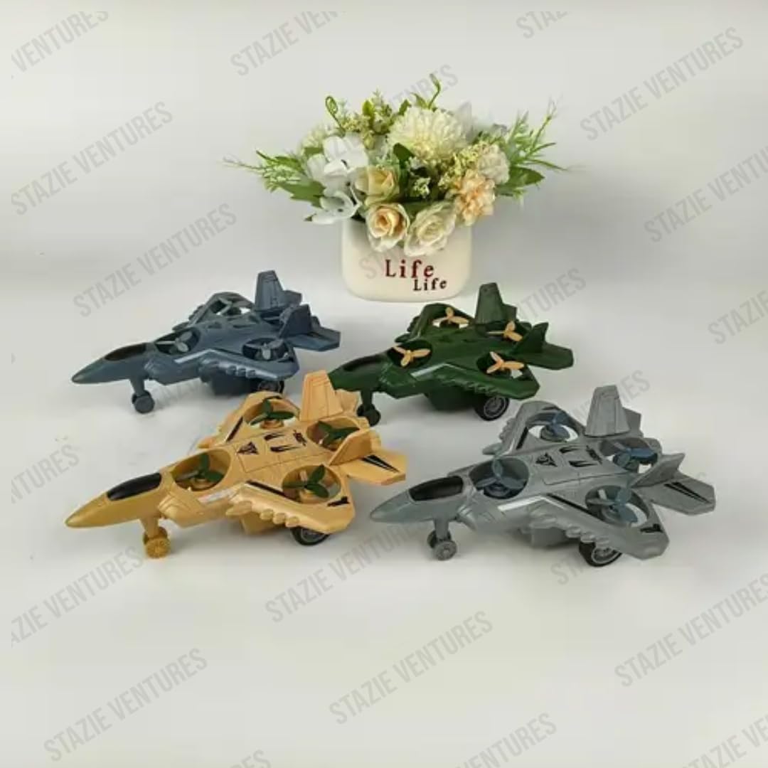 6.6 Inch Inertia Friction Army Fighter Jet Unbreakable Toy with Rotating Fans, Aircraft Toys for Kids
