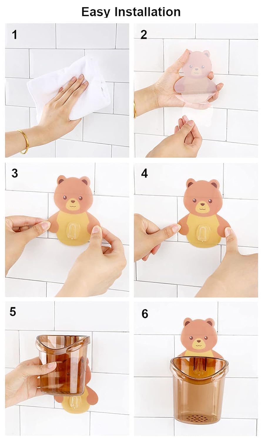 Toothbrush Holders for Bathroom Plastic Wall Mounted Self Adhesive Brush Holder, Toothpaste, Shaver, Razor & Makeup Brush Holder