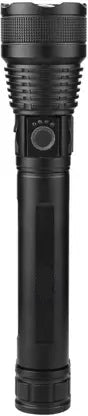 S982 (ZOOMABLE METAL LED TORCH)5 Modes Flashlight, Super Bright 200 W LED Light Torch (Black, 24 cm, Rechargeable)