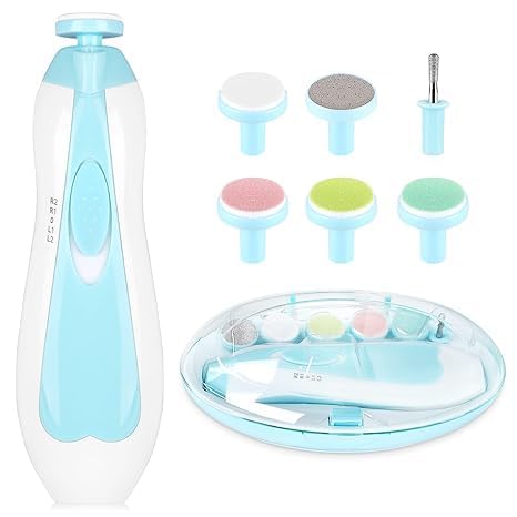 Baby Nail Trimmer Electric Nail Drill Professional Portable, Safe Baby Nail File,Baby Nail Clippers with Light &6 Grinding Pads Polishing Shape Tools for Newborn Toddler or Adults Toes and Fingernails, Kids Nail Care, Polish Trim