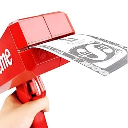 Money Gun Cash Cannon Toy with Prop Bills for Party Wedding Birthday Nightclub Automatic Money Dispenser Fun Toy for Adults Kids Events Spray Note Gun for Gifting Decoration Use