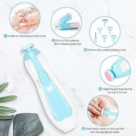 Baby Nail Trimmer Electric Nail Drill Professional Portable, Safe Baby Nail File,Baby Nail Clippers with Light &6 Grinding Pads Polishing Shape Tools for Newborn Toddler or Adults Toes and Fingernails, Kids Nail Care, Polish Trim