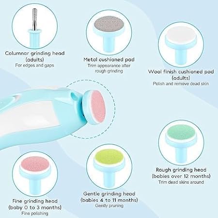 Baby Nail Trimmer Electric Nail Drill Professional Portable, Safe Baby Nail File,Baby Nail Clippers with Light &6 Grinding Pads Polishing Shape Tools for Newborn Toddler or Adults Toes and Fingernails, Kids Nail Care, Polish Trim