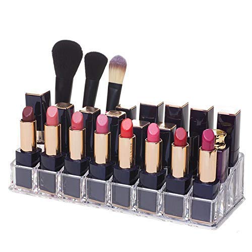 24 Compartment Luxurious Clear Acrylic Makeup Organiser || Lipstick Holder Case || Nail Paint, Brush Tray || Dressing Table Organizer