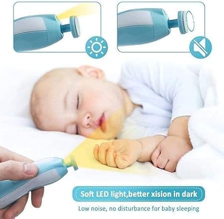Baby Nail Trimmer Electric Nail Drill Professional Portable, Safe Baby Nail File,Baby Nail Clippers with Light &6 Grinding Pads Polishing Shape Tools for Newborn Toddler or Adults Toes and Fingernails, Kids Nail Care, Polish Trim