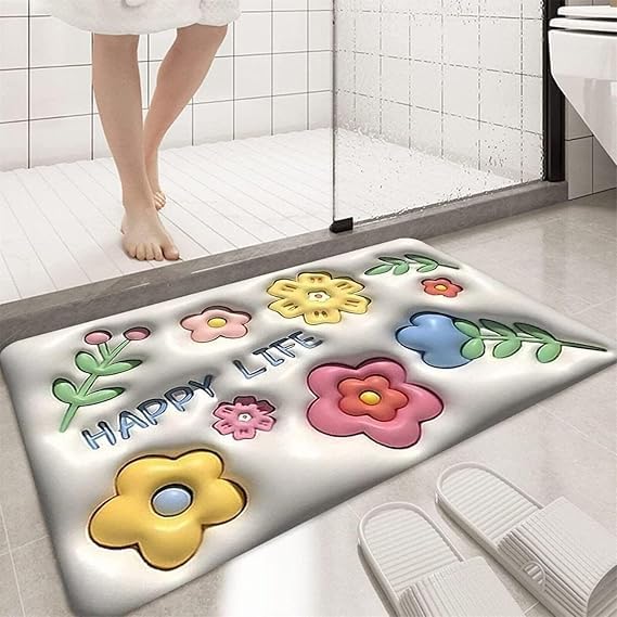 3D Bathroom Mat - Non Slip Water Absorbent Texture Square Bathroom Shower Mat Thin Shower Rugs, Perfect for Home Office & Kitchen, Bathroom Decor