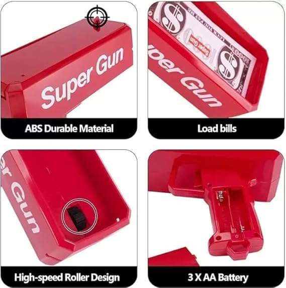 Money Gun Cash Cannon Toy with Prop Bills for Party Wedding Birthday Nightclub Automatic Money Dispenser Fun Toy for Adults Kids Events Spray Note Gun for Gifting Decoration Use