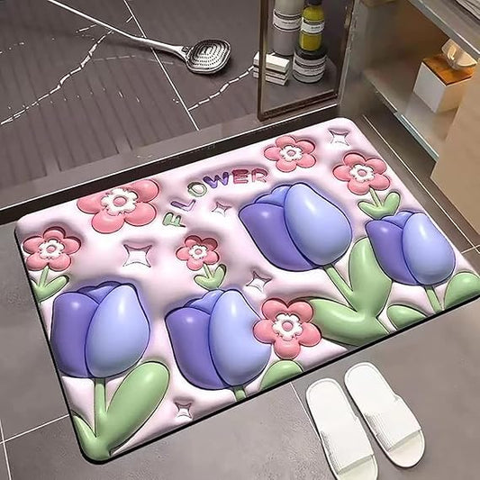 3D Bathroom Mat - Non Slip Water Absorbent Texture Square Bathroom Shower Mat Thin Shower Rugs, Perfect for Home Office & Kitchen, Bathroom Decor