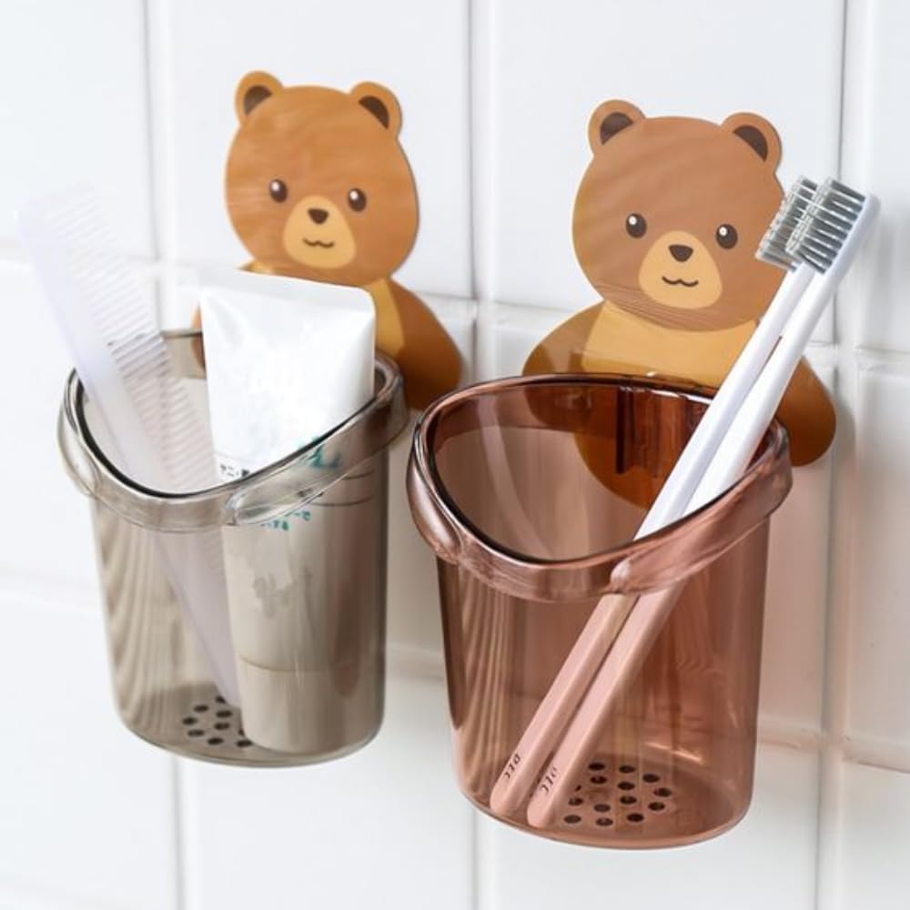Toothbrush Holders for Bathroom Plastic Wall Mounted Self Adhesive Brush Holder, Toothpaste, Shaver, Razor & Makeup Brush Holder