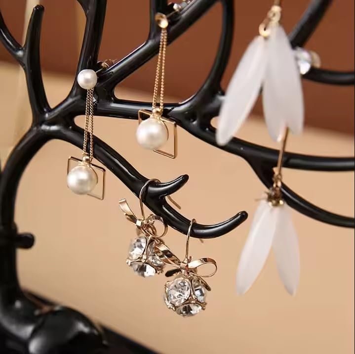 Plastic Deer/Antlers Jewelry Holder Deer Tree | Creative Deer Tree Tray Display Stand Holder (Black)