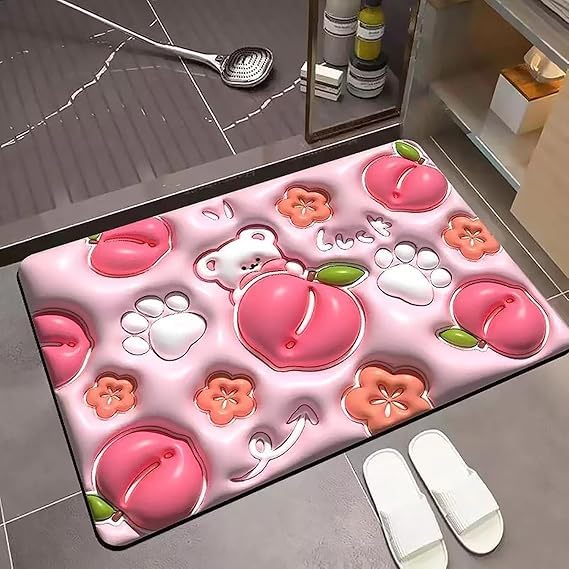 3D Bathroom Mat - Non Slip Water Absorbent Texture Square Bathroom Shower Mat Thin Shower Rugs, Perfect for Home Office & Kitchen, Bathroom Decor