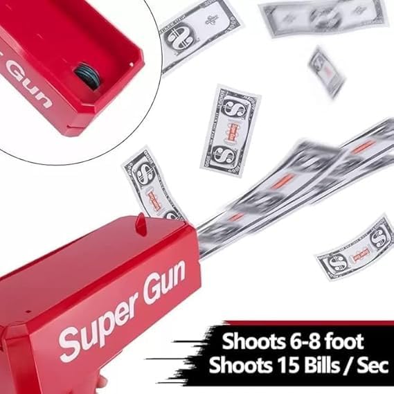 Money Gun Cash Cannon Toy with Prop Bills for Party Wedding Birthday Nightclub Automatic Money Dispenser Fun Toy for Adults Kids Events Spray Note Gun for Gifting Decoration Use