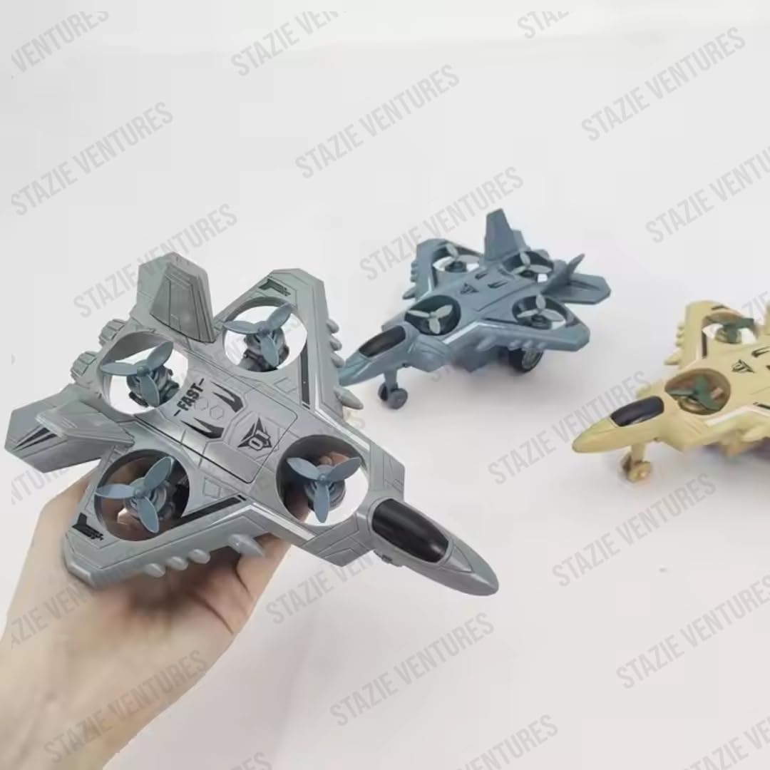 6.6 Inch Inertia Friction Army Fighter Jet Unbreakable Toy with Rotating Fans, Aircraft Toys for Kids