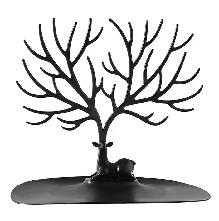 Plastic Deer/Antlers Jewelry Holder Deer Tree | Creative Deer Tree Tray Display Stand Holder (Black)