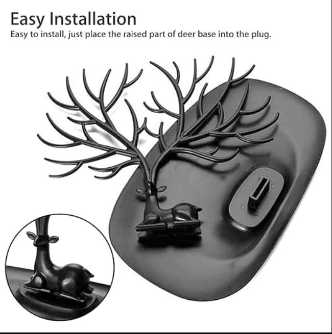 Plastic Deer/Antlers Jewelry Holder Deer Tree | Creative Deer Tree Tray Display Stand Holder (Black)