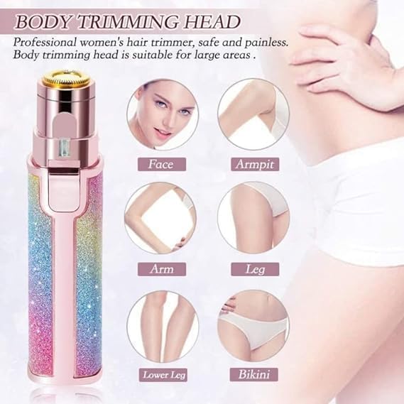 -in-1 USB Rechargeable Flawless Eyebrow Trimmer & Facial Hair Remover for Women – Rainbow Finish, Painless Shaver with LED Light, Multicolour