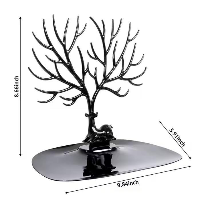 Plastic Deer/Antlers Jewelry Holder Deer Tree | Creative Deer Tree Tray Display Stand Holder (Black)