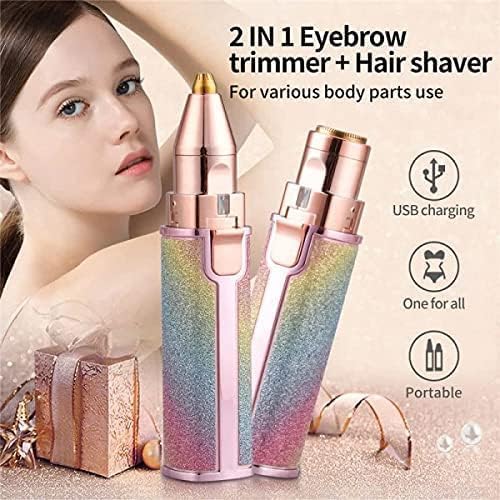 -in-1 USB Rechargeable Flawless Eyebrow Trimmer & Facial Hair Remover for Women – Rainbow Finish, Painless Shaver with LED Light, Multicolour