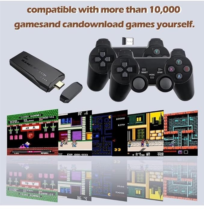 M8 4K HDMI Wireless Game Stick Console with 2 Wireless Controllers & 64GB SD Card, Plug & Play Retro Video Games for TV