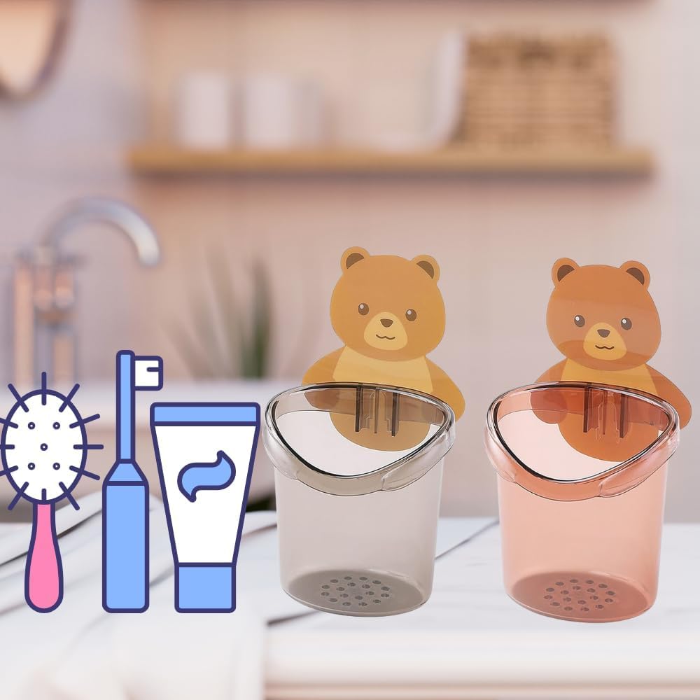 Toothbrush Holders for Bathroom Plastic Wall Mounted Self Adhesive Brush Holder, Toothpaste, Shaver, Razor & Makeup Brush Holder
