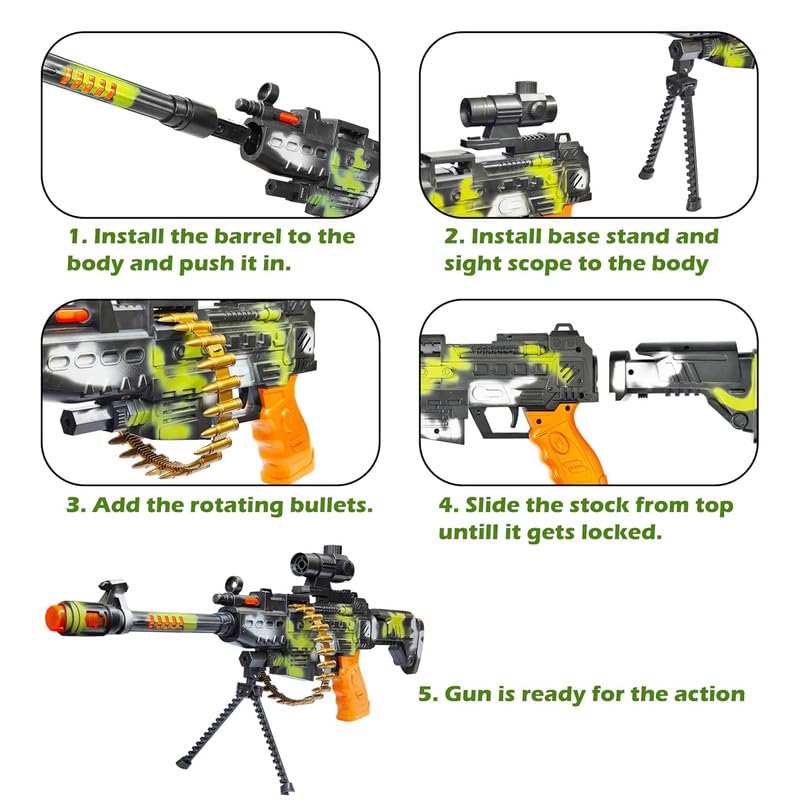 Army Style Toy Gun for Kids with Music, Lights and Laser Light- Multicolor