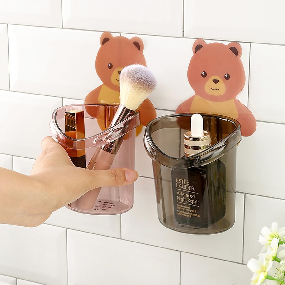 Toothbrush Holders for Bathroom Plastic Wall Mounted Self Adhesive Brush Holder, Toothpaste, Shaver, Razor & Makeup Brush Holder