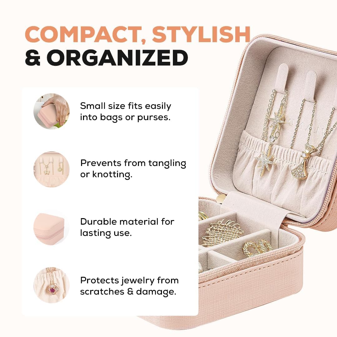 Mini Jewellery Travel Case, PU Leather Organizer Box, Small Portable Jewellery Storage Holder for Womens Rings Earrings Necklaces