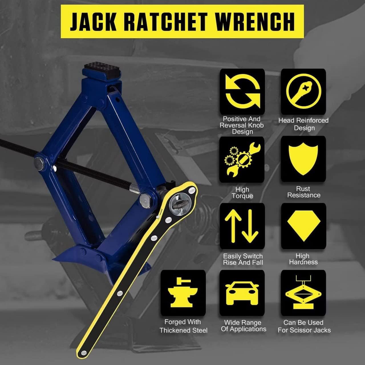 Universal Car Jack Ratchet Wrench|360 Forward and Reverse knob Labor-Saving Design|Scissor Jack Lift Speed Handle Tool|Jack Lug Handle Tool|Tire Wheel Jack Wrench