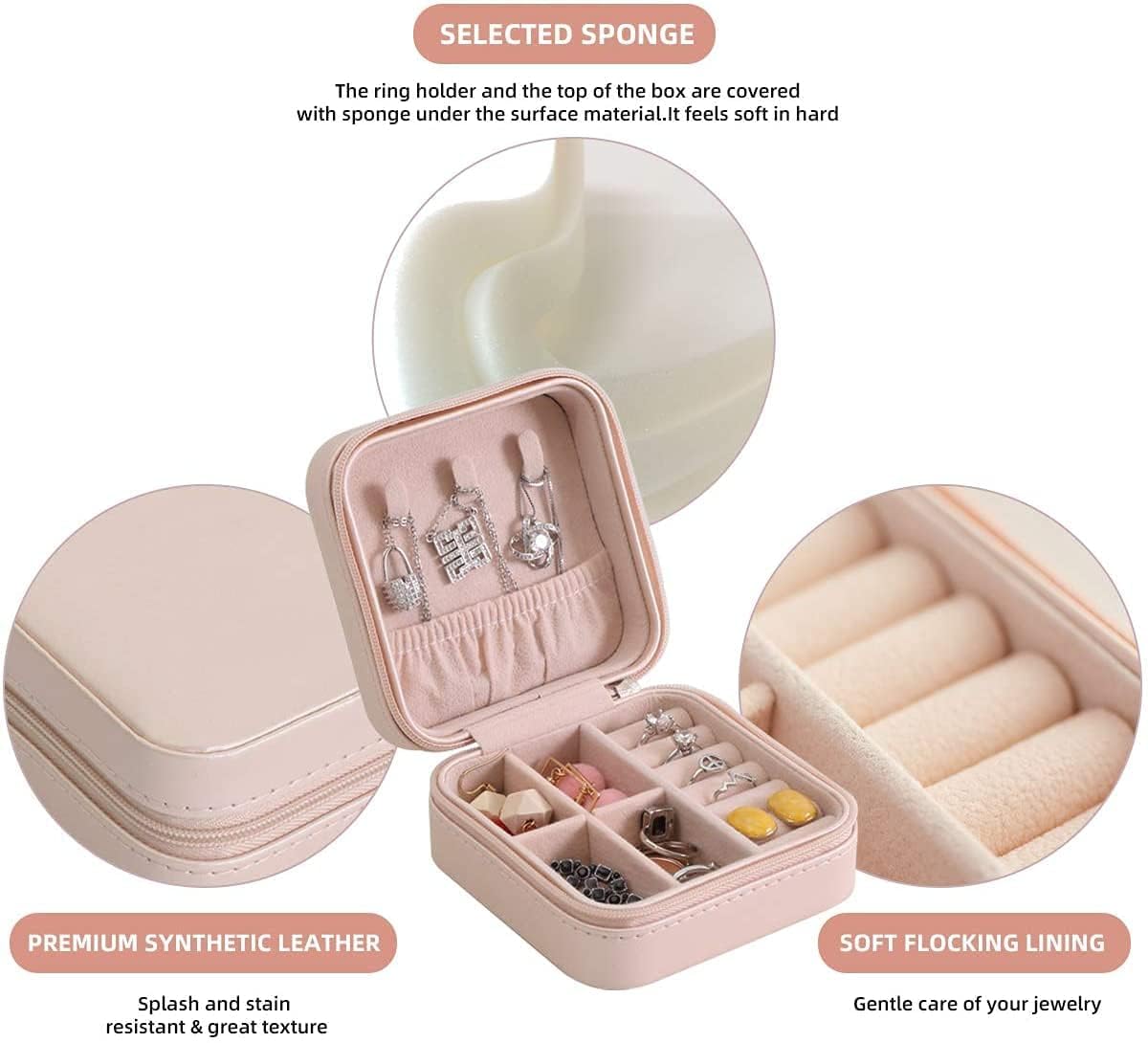 Mini Jewellery Travel Case, PU Leather Organizer Box, Small Portable Jewellery Storage Holder for Womens Rings Earrings Necklaces