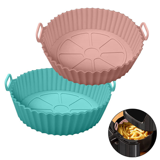 Air Fryer Liners I Silicone Basket Baking Tray I Pot with Ear Handles I Nonstick Reusable Heat Resistant I Cooking Oven Insert Accessories - Multicolor