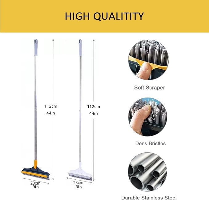 Bathroom Cleaning Brush with Wiper Upgraded 2 in 1 Toilet Brush Bathroom Brush with Long Handle 180° Rotate Bathroom Floor Cleaning Brush Bathroom Cleaning Accessories