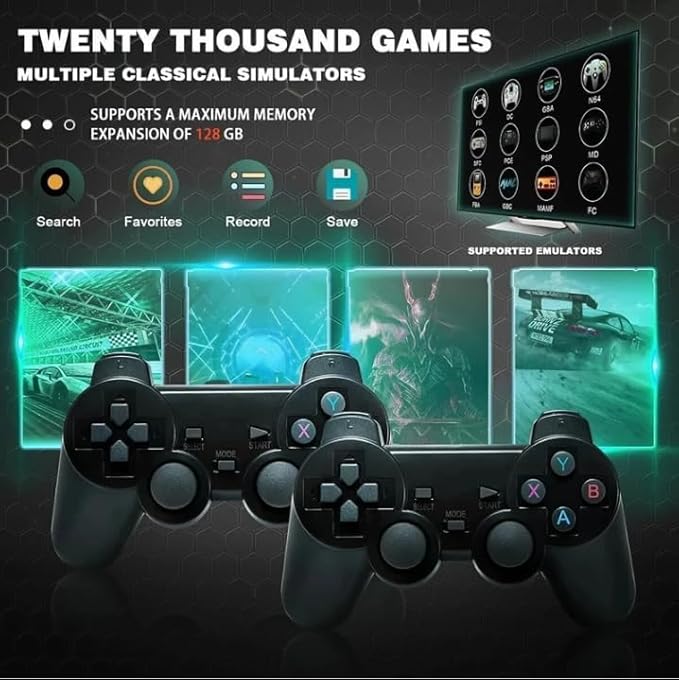 M8 4K HDMI Wireless Game Stick Console with 2 Wireless Controllers & 64GB SD Card, Plug & Play Retro Video Games for TV