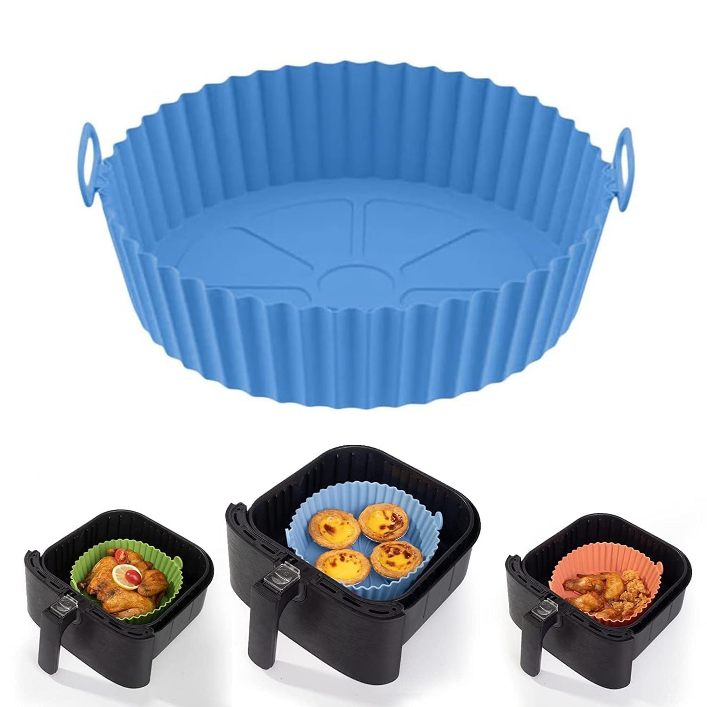 Air Fryer Liners I Silicone Basket Baking Tray I Pot with Ear Handles I Nonstick Reusable Heat Resistant I Cooking Oven Insert Accessories - Multicolor