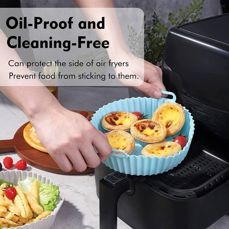 Air Fryer Liners I Silicone Basket Baking Tray I Pot with Ear Handles I Nonstick Reusable Heat Resistant I Cooking Oven Insert Accessories - Multicolor