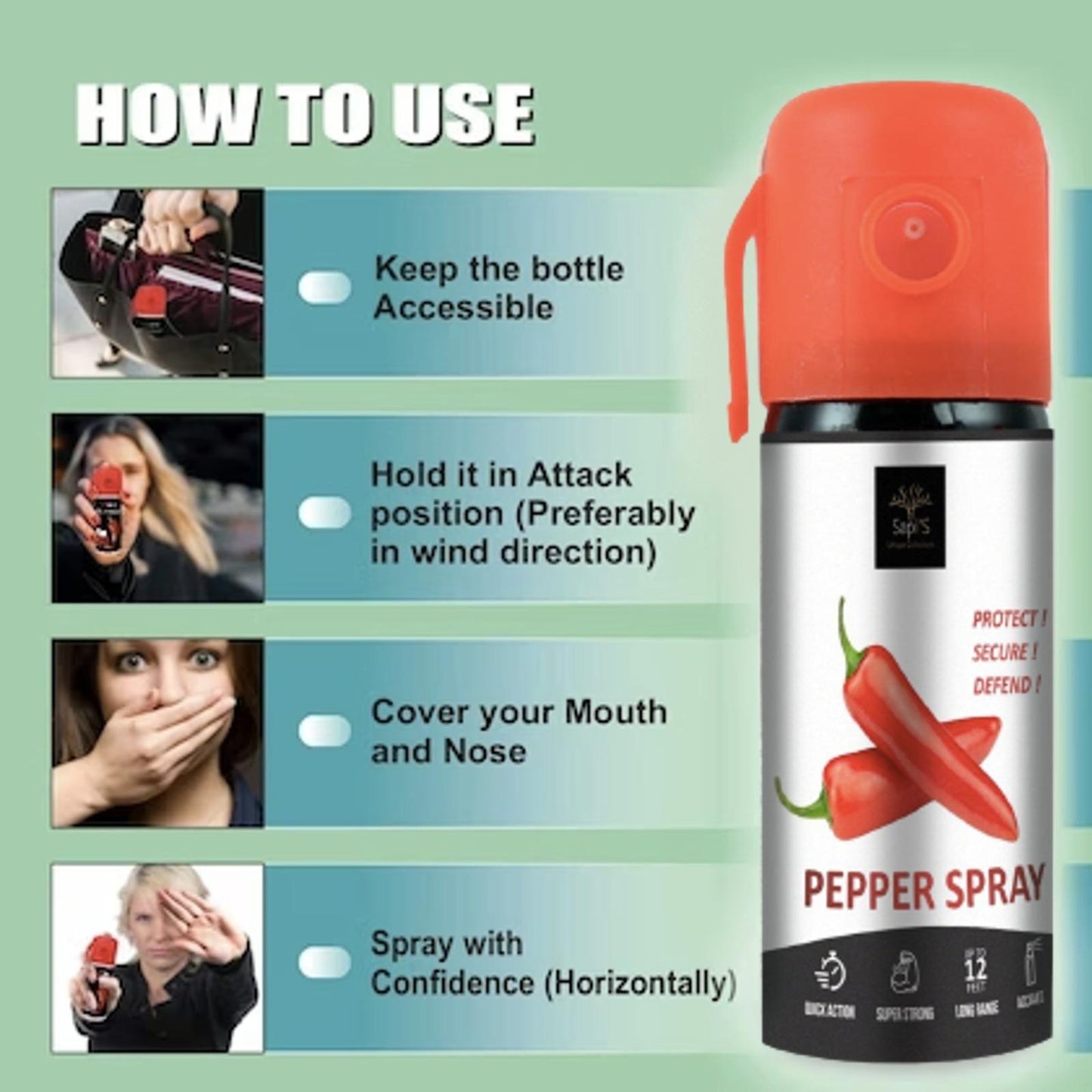 Super-Strong Self Defence Pepper Spray for Women Safety (Pack-of-1), 55 ml, 10 Feet Range, 30+ Bursts