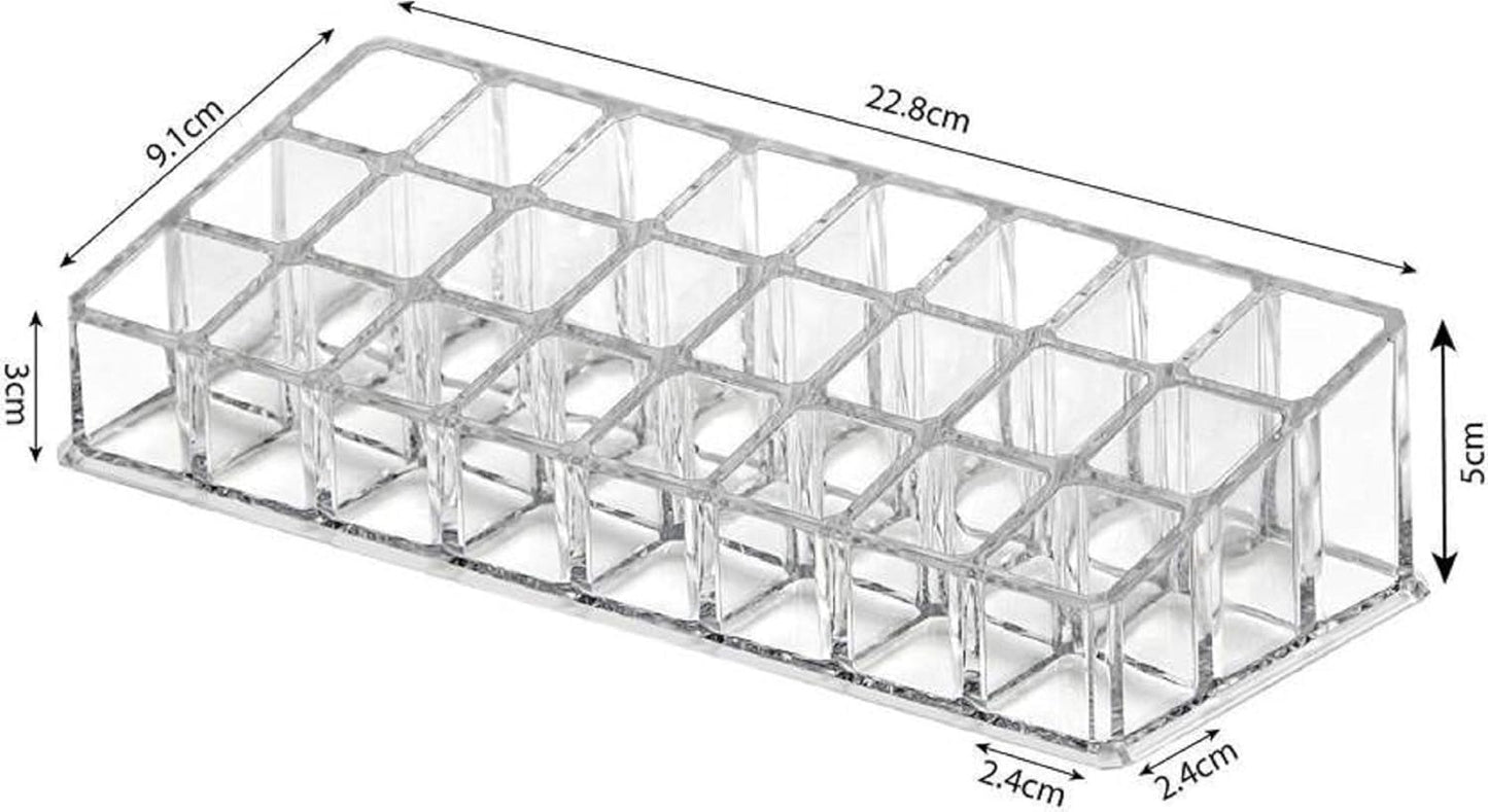 24 Compartment Luxurious Clear Acrylic Makeup Organiser || Lipstick Holder Case || Nail Paint, Brush Tray || Dressing Table Organizer