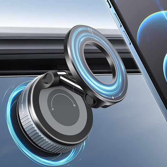 Upgraded Vacuum Magnetic Smartphones Holder Stand, for Magsafe Suction Cup Car Phone Mount, 360° Adjustable, Foldable for All Car & All Cellphones & Gym/Mirror/Kitchen/Smooth Surface