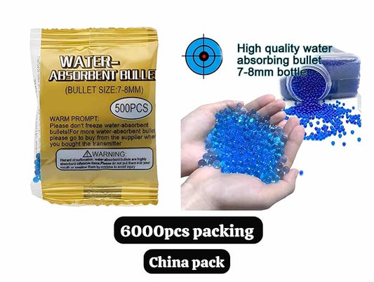 Water-Absorbent Gel Balls, 7-8mm, 6000 Pieces, Blue Hydrogel Bullets