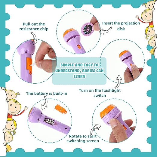 3 Slides 24 Patterns Mini Projector Torch Toy Slide Flashlight Projector Torch for Kids Lamp Education Learning Night Light Before Going to Bed