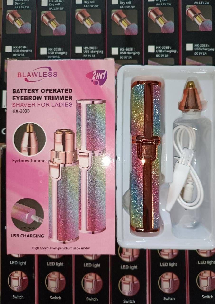 -in-1 USB Rechargeable Flawless Eyebrow Trimmer & Facial Hair Remover for Women – Rainbow Finish, Painless Shaver with LED Light, Multicolour