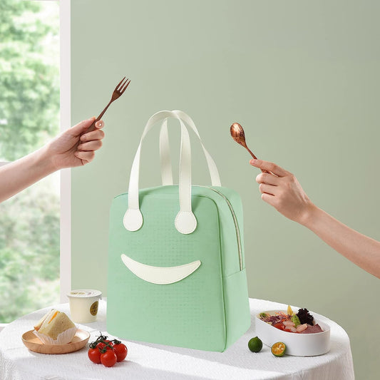 Lunch Bags Large Insulated Lunch Tiffin Carry Bag | Pastel Color Smiley Big Size Hot Cold Bag for Office Travel School Picnic for Girls, Boys, Men & Women