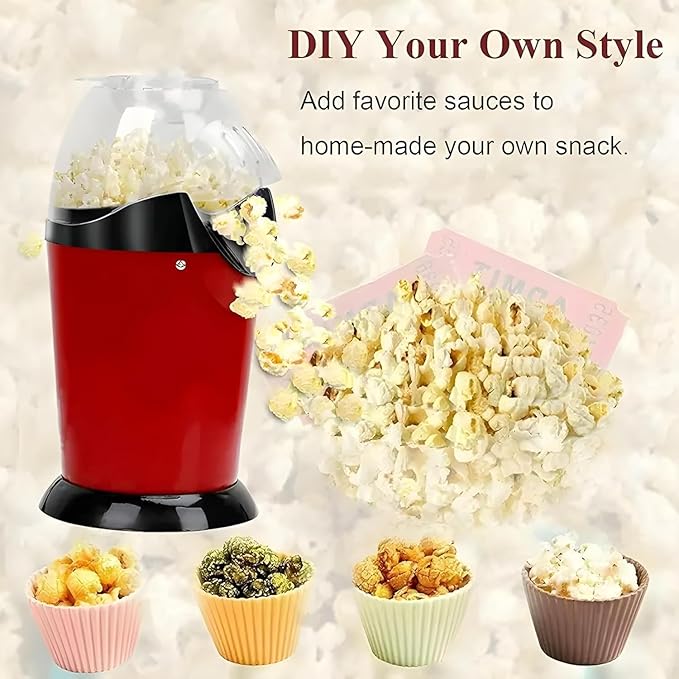 lectric Popcorn Maker Hot Air Popper Machine 1200W | Oil-Free, Healthy Snack Maker for Kids & Adults | Fast Popper for Home, Movie Nights, Parties | Easy One-Touch Operation