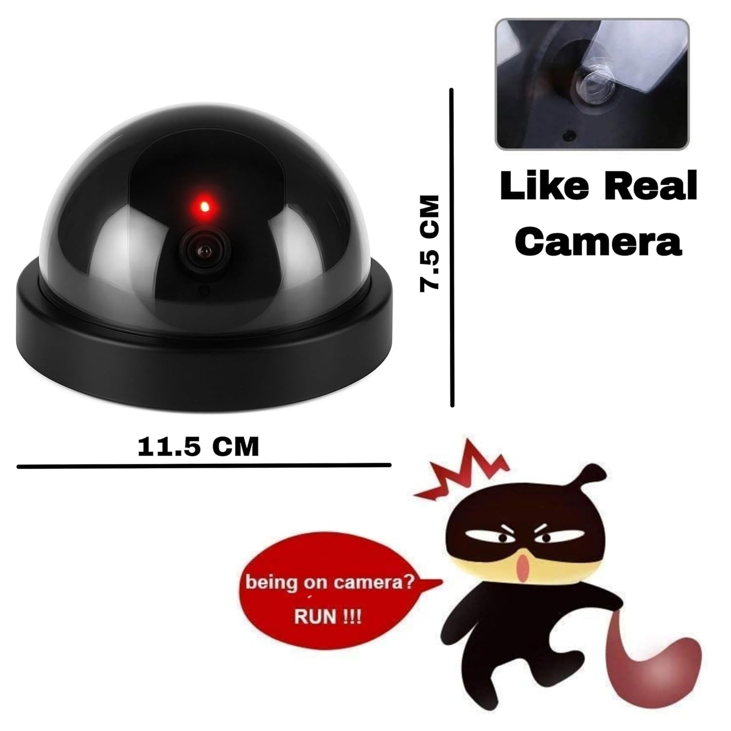 Dummy CCTV Dome Camera with Flashing LED - Battery Powered - Wall or Ceiling Mount