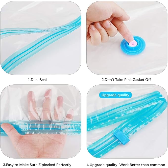 Vacuum Storage Bags for Clothes with Hand Pump – 5-Pack Space Saver Bags for Travel & Home – Self-Compression Organizer for Blankets, Comforters, Jackets & Sweaters (Vacuum Storage Bags)
