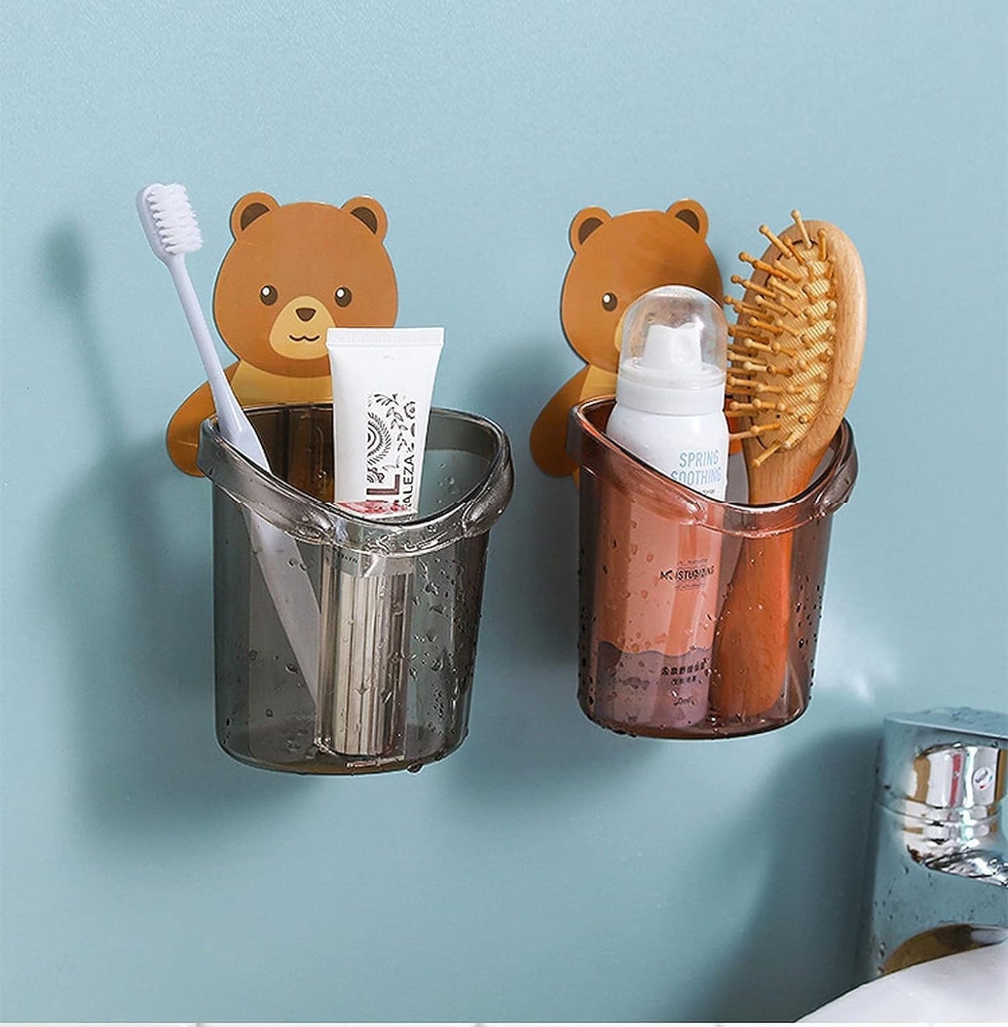 Toothbrush Holders for Bathroom Plastic Wall Mounted Self Adhesive Brush Holder, Toothpaste, Shaver, Razor & Makeup Brush Holder