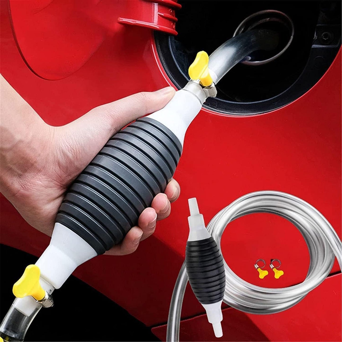 High Flow Fuel Transfer Pump Kit - Portable Manual Siphon Pump for Petrol, Diesel, Oil Water & Fish Tanks - Multi-Purpose Car, Bike Fuel Pump | Liquid Pipe Siphon Tool for Petrol Diesel